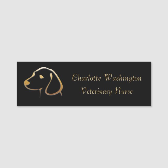 Gold Dog Head Veterinary Nurse Name Tag (Front)