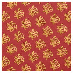 Gold Dog Papercut Chinese New Year 2018 Fabric