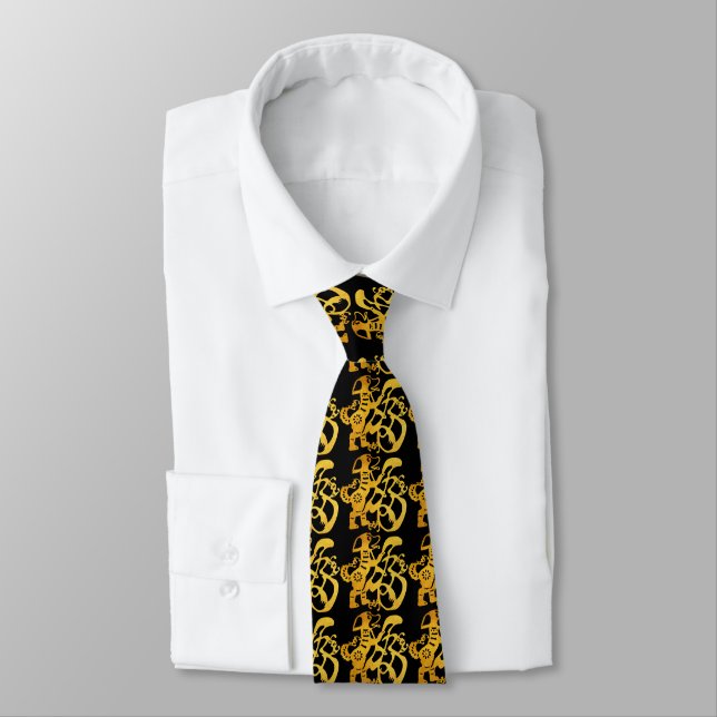 Gold Dog Papercut Chinese New Year Zodiac Black T Tie (Tied)