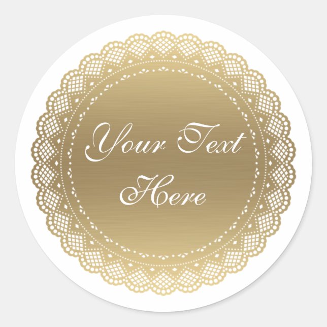 Gold Doily Customisable Round Sticker (Front)