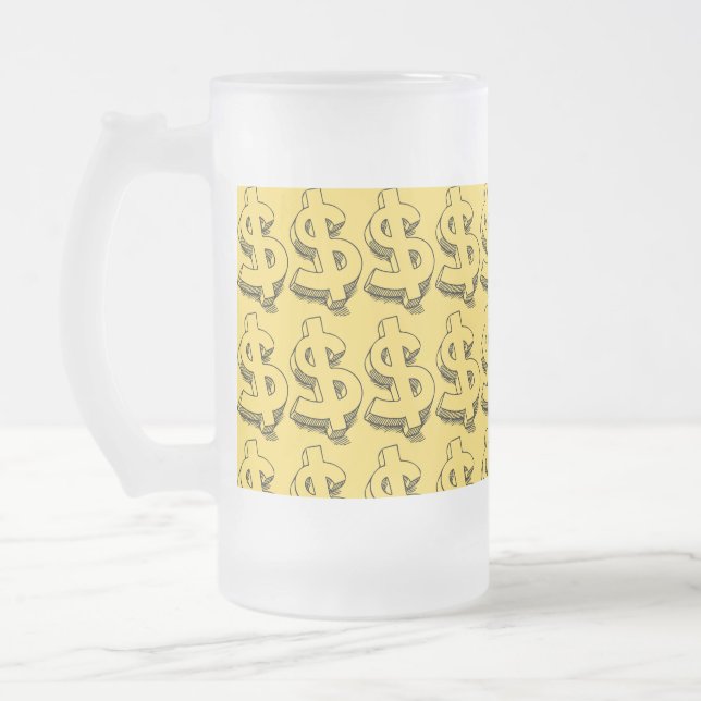 gold dolar frosted glass beer mug (Left)