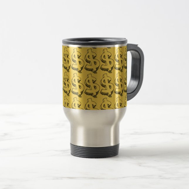 gold dolar travel mug (Front Right)