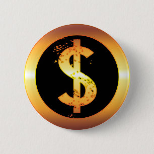 GOLD DOLLAR SIGN 6 CM ROUND BADGE