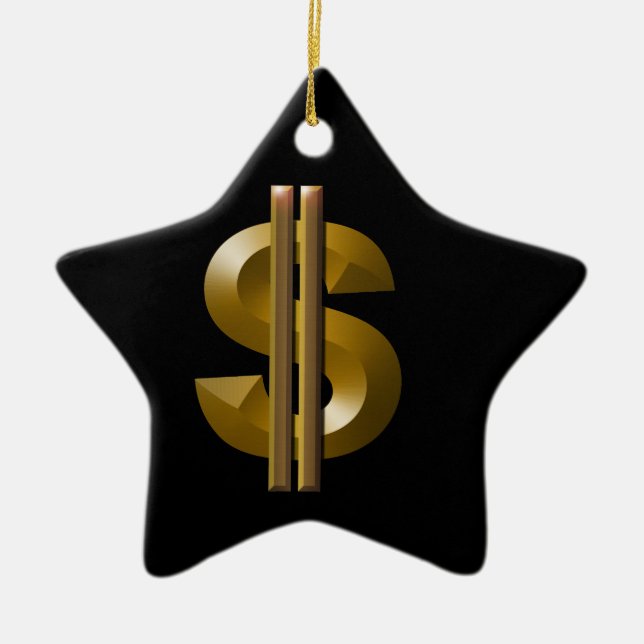 Gold Dollar Sign Ceramic Tree Decoration (Front)