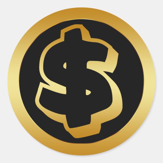 GOLD DOLLAR SIGN CLASSIC ROUND STICKER (Front)
