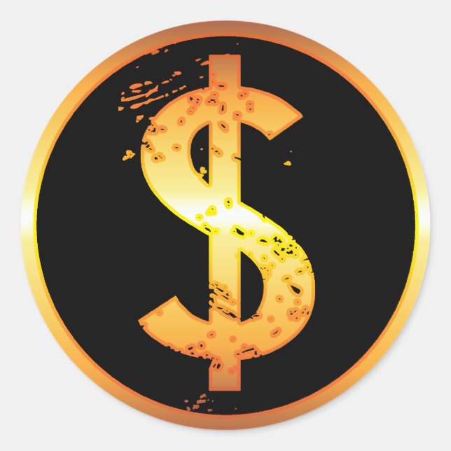 GOLD DOLLAR SIGN CLASSIC ROUND STICKER (Front)