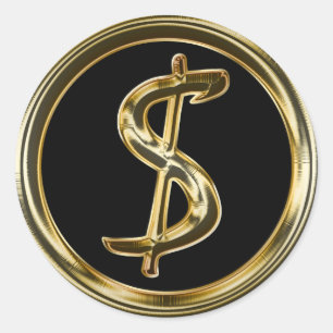 GOLD DOLLAR SIGN CLASSIC ROUND STICKER