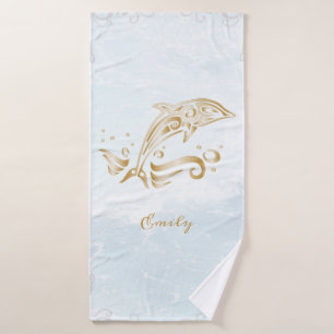 Gold Dolphin Personalised Bath Towel Set