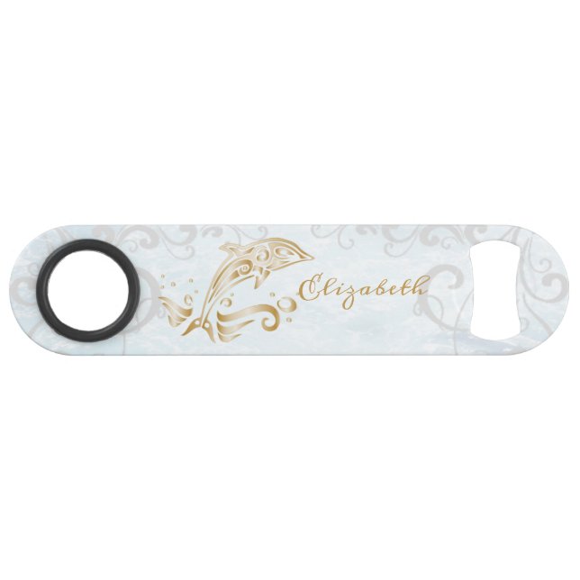 Gold Dolphin Personalised Bottle Opener (Front (Horizontal))
