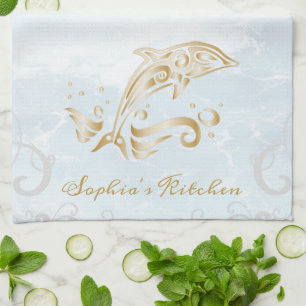 Gold Dolphin Personalised Kitchen Towel
