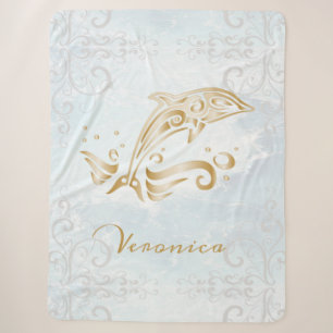 Gold Dolphin Personalised Sherpa Blanket