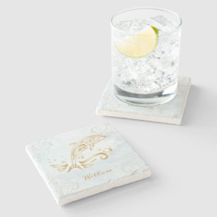 Gold Dolphin Personalised Stone Coaster