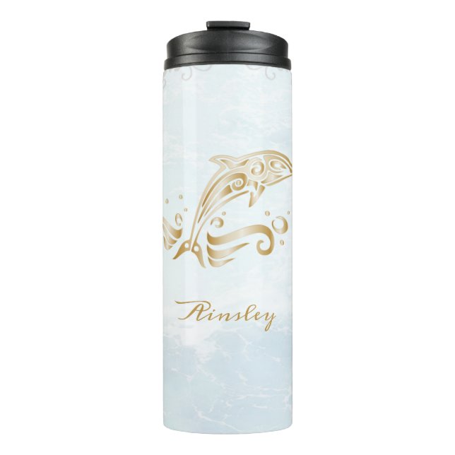 Gold Dolphin Personalised Thermal Tumbler (Front)