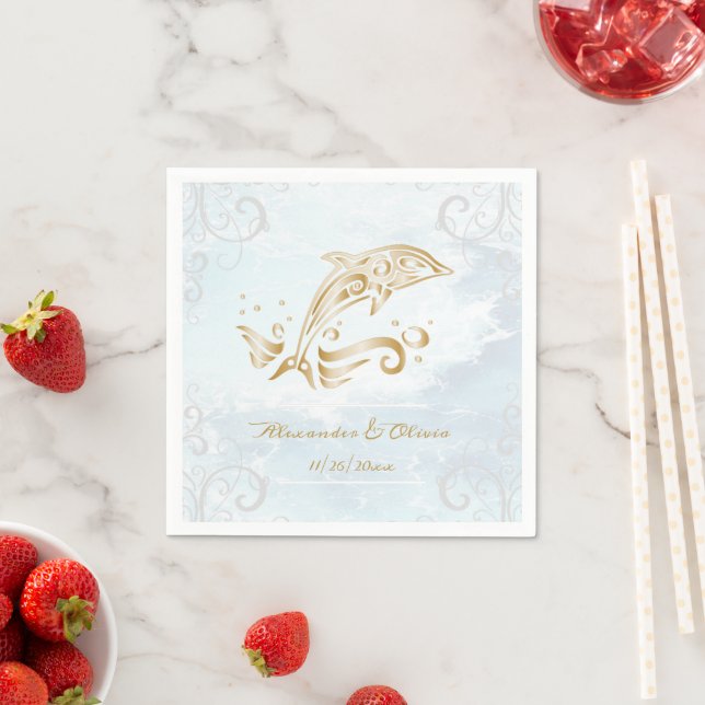 Gold Dolphin Wedding Napkin (Insitu)