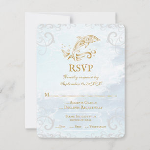 Gold Dolphin Wedding RSVP Card