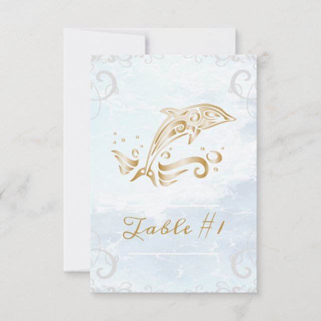 Gold Dolphin Wedding Table Card (Front)