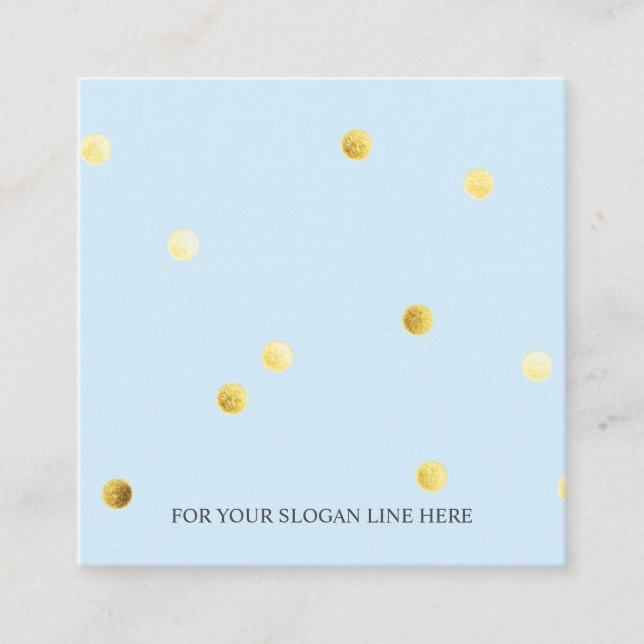 Gold Dot Pattern Baby Blue Square Business Card (Front)