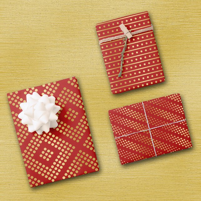 Gold Dot Patterns on Holiday Red Wrapping Paper Sheet (Creator Uploaded)