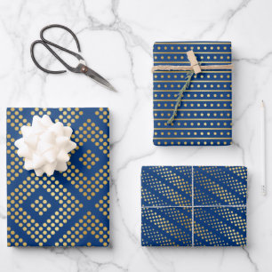 Gold Dot Patterns on Royal Blue Wrapping Paper Sheet