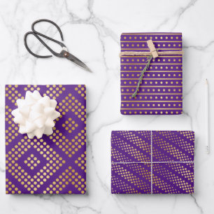 Gold Dot Patterns on Royal Purple Wrapping Paper Sheet