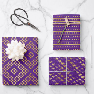 Gold Dot Patterns on Royal Purple Wrapping Paper Sheet