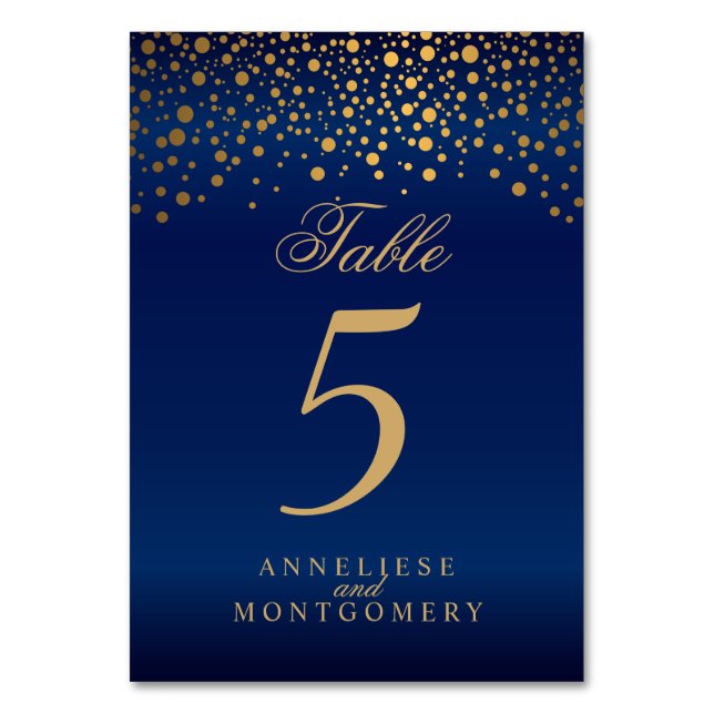 Gold Dots and Navy Blue Satin - Table Number (Front)