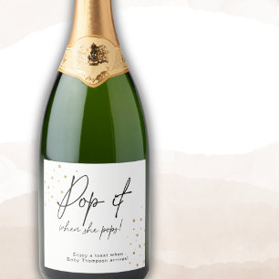 Gold Dots Black Elegant Pop It When She Pops Sparkling Wine Label