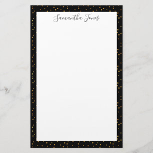 Gold Dots Black Pattern Metallic   Personalized Stationery