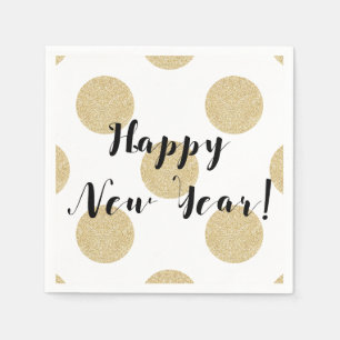 Gold Dots Black & White Modern New Years Eve Napkin
