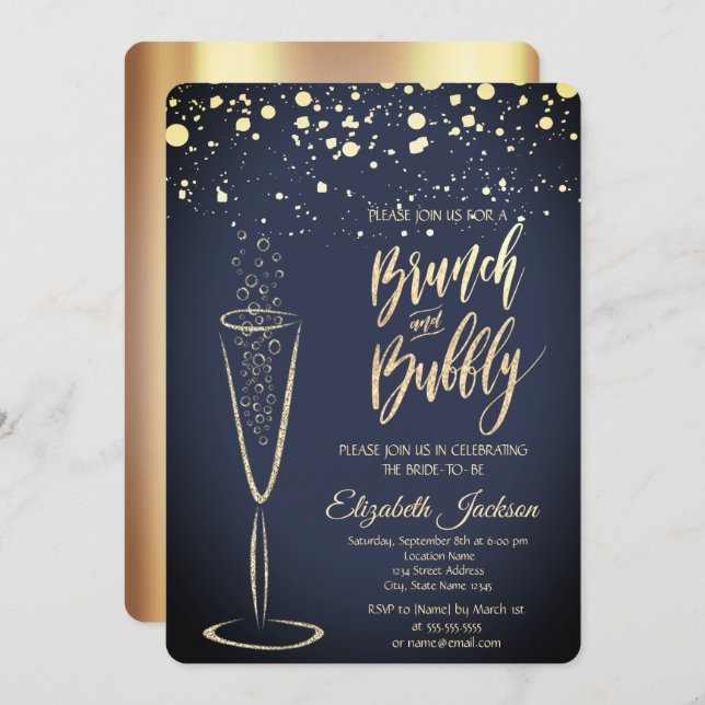 Gold Dots Champagne Glass Bridal Shower Invitation (Front/Back)
