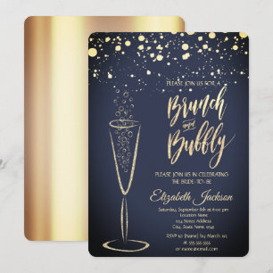 Gold Dots Champagne Glass Bridal Shower Invitation
