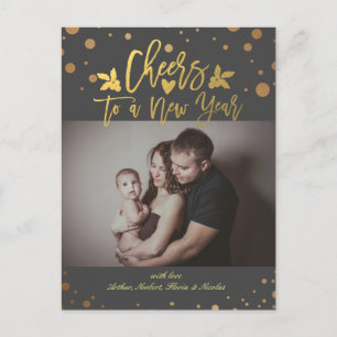 Gold Dots Cheers to New Year Script Holiday Photo Postcard