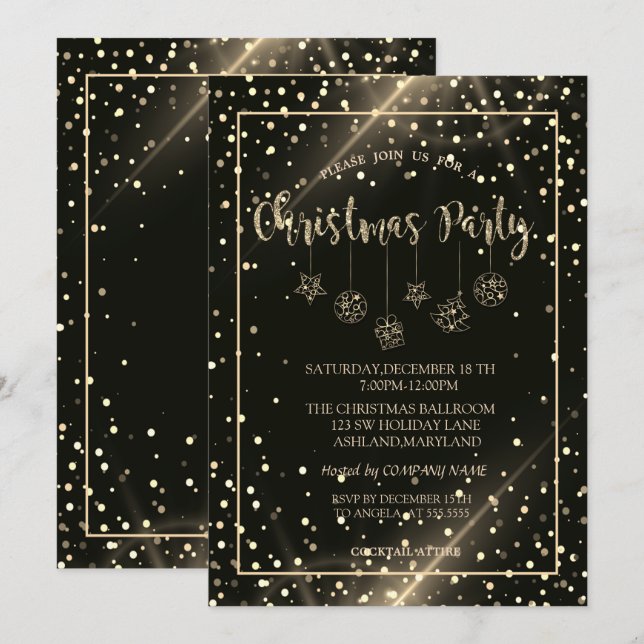 Gold Dots,Christmas Balls Company Christmas Party Invitation (Front/Back)