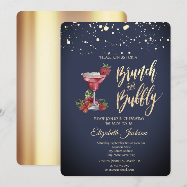 Gold Dots Cocktail Glass Bridal Shower Invitation (Front/Back)