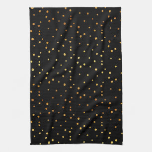 Gold Dots Confetti Faux Foil Metallic Dot Black Tea Towel