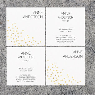 Gold Dots Confetti Simple Minimal White  Square Business Card