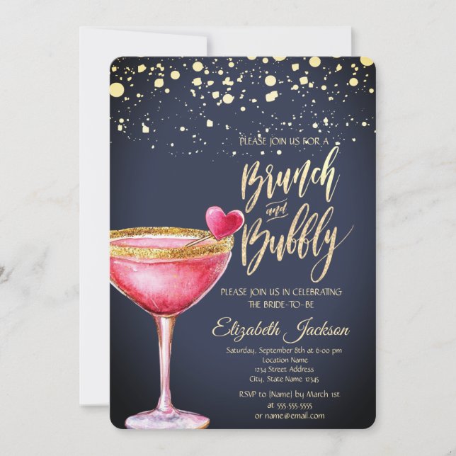Gold Dots Martini Glass Heart Bridal Shower  Invitation (Front)