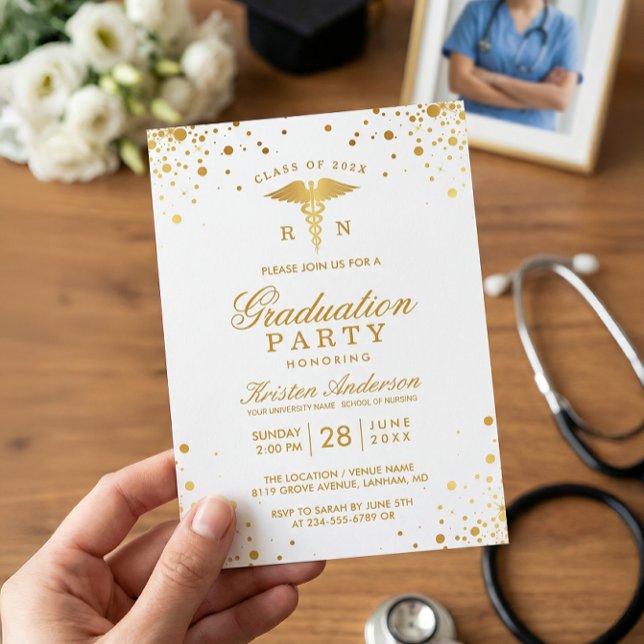 Gold Dots Medical Nursing School Graduation Party Invitation (Creator Uploaded)