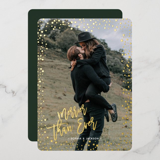 Gold dots merry christmas real Foil Holiday Card (Front/Back)