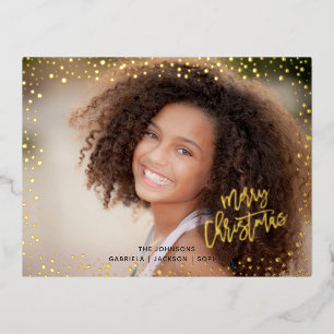 Gold dots merry christmas real Foil Holiday Card