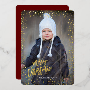 Gold dots merry christmas real Foil Holiday Card