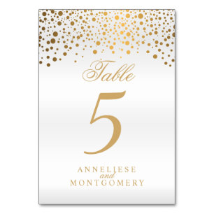 Gold Dots on a White Satin Background Table Number