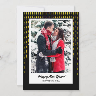 Gold Dots on Black New Years Photo Holiday Card