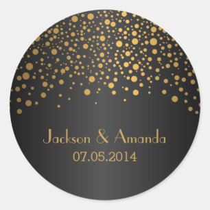 Gold Dots on Black Personalise Classic Round Sticker