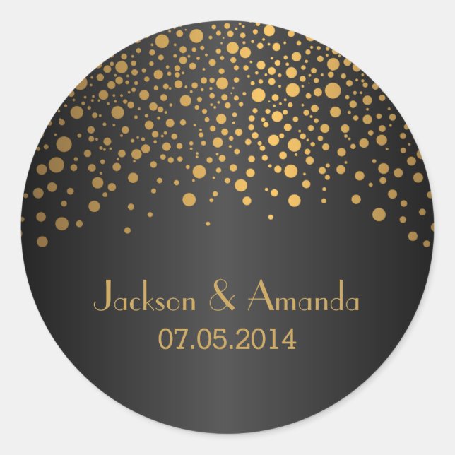 Gold Dots on Black | Personalise Classic Round Sticker (Front)