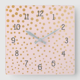 Gold dots on blush pink bedroom nursery clock