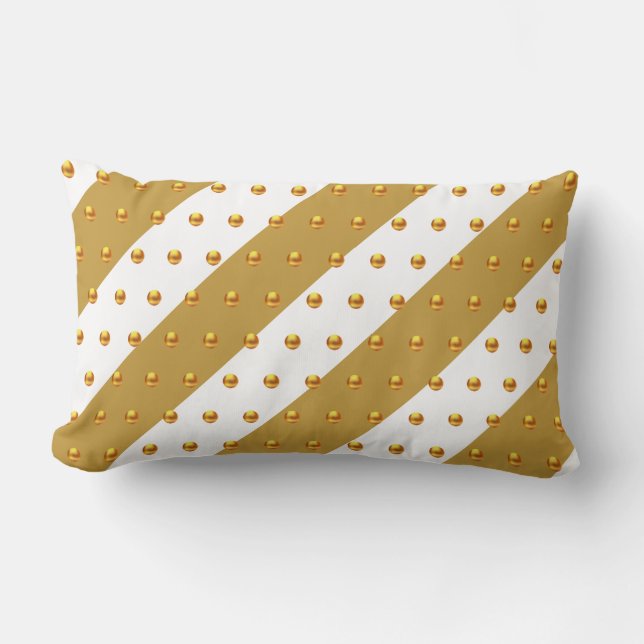 Gold Dots on Golden & White Striped Lumbar Cushion (Front)