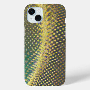 Gold dots on grey and green iPhone 15 mini case