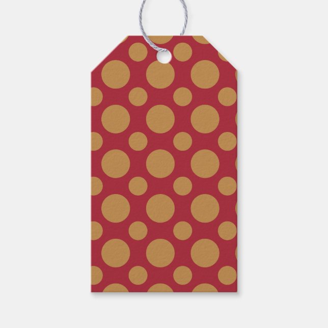 Gold Dots On Red  Gift Tags (Front)