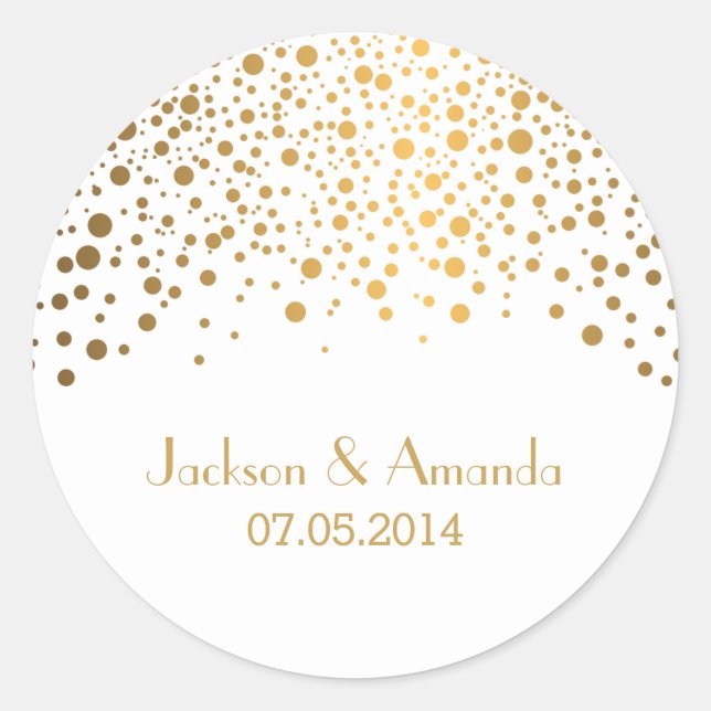 Gold Dots on White | Personalise Classic Round Sticker (Front)